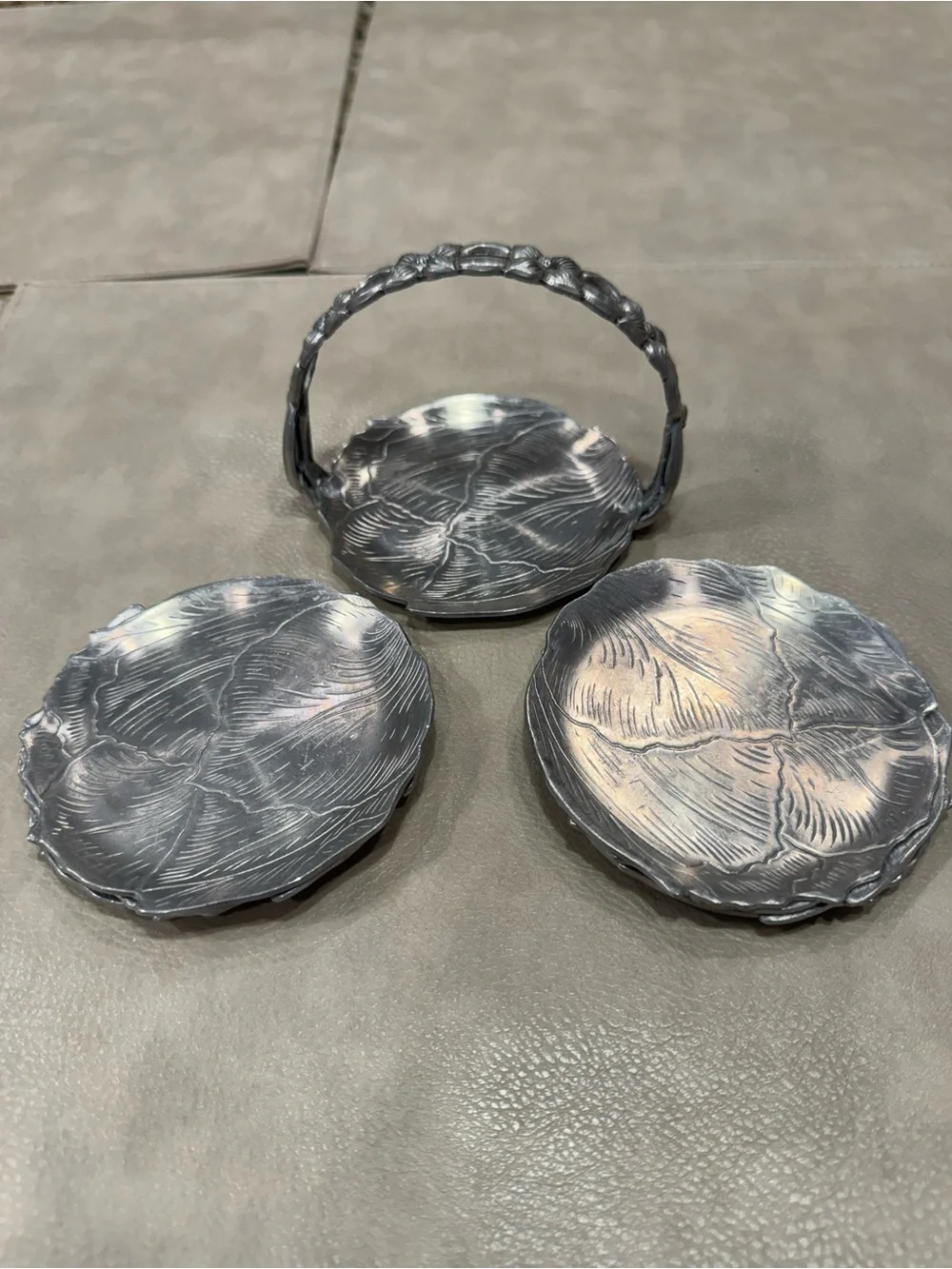 Vintage Aluminum Coasters and Caddy